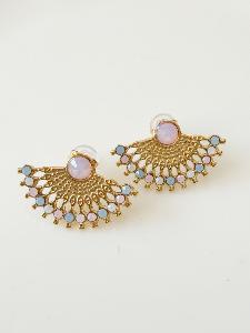 Boucles cristal éventail rose doré