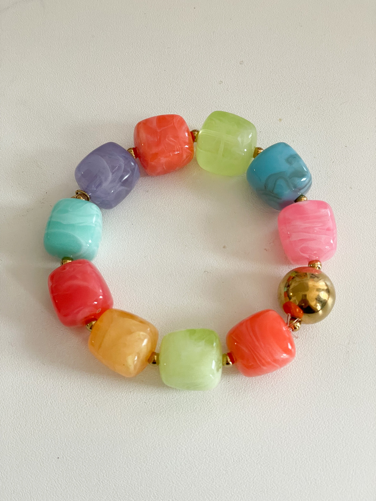 Bracelet perles multi pastels doré