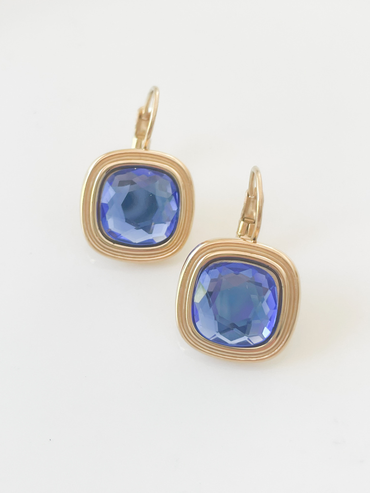 Boucles cristal vintage bleu doré