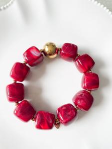 Bracelet perles bordeaux doré