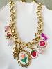 Collier breloques fleurs brodées n2 doré