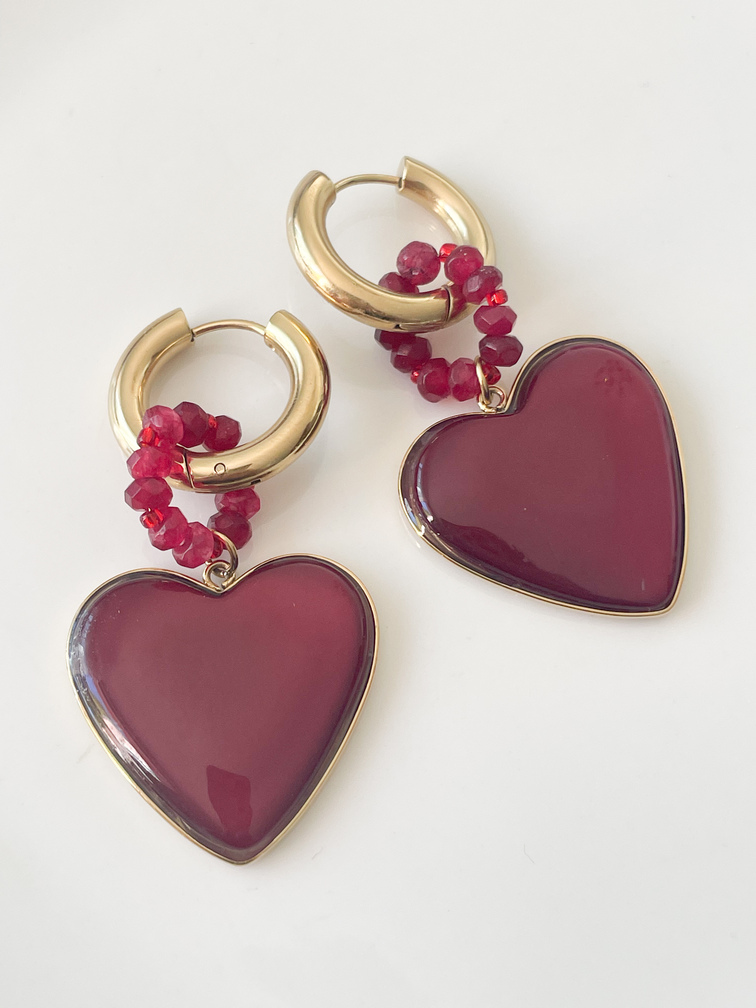 Boucles coeur bordeaux doré