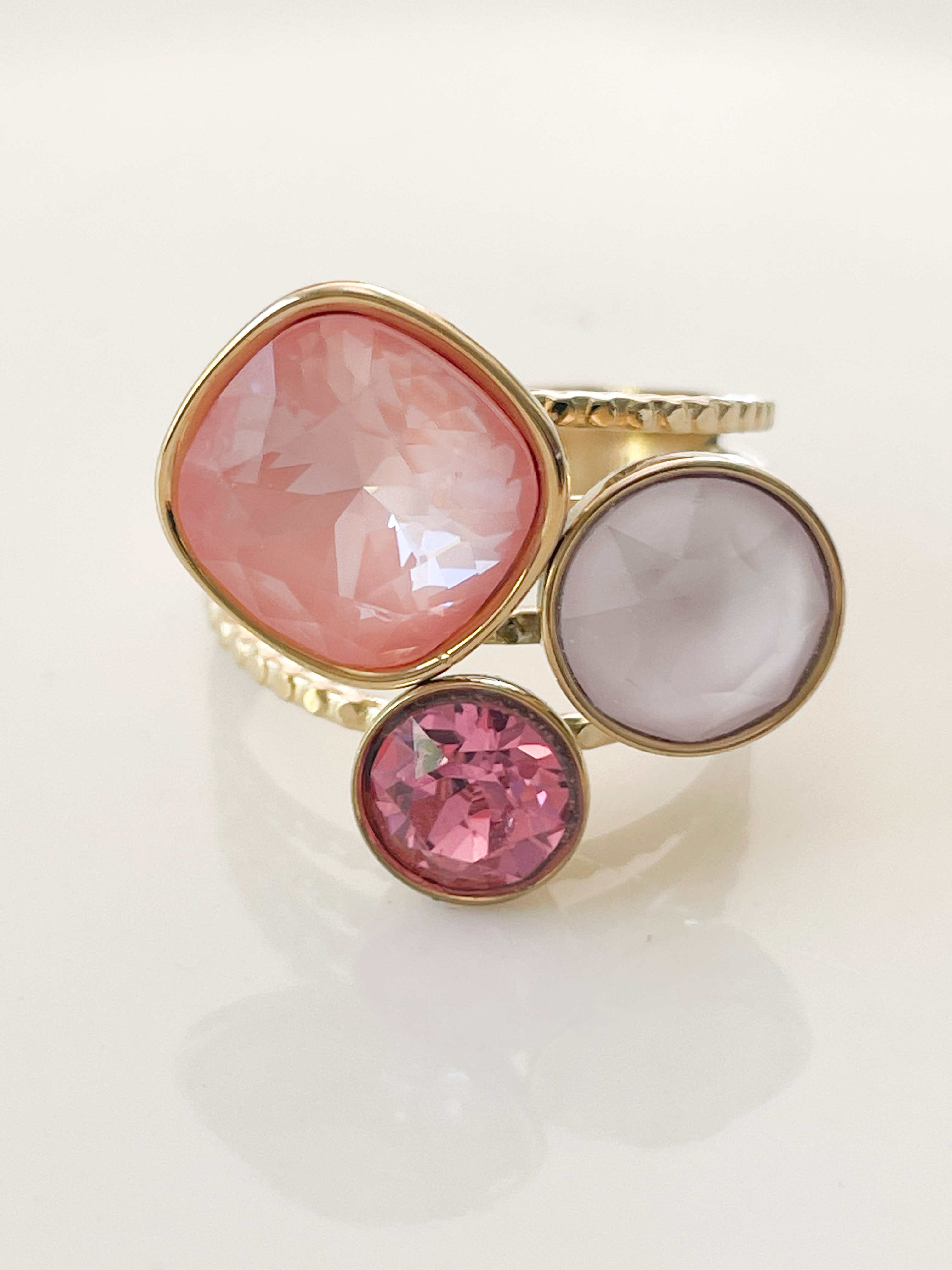 Bague cristal rose clair doré