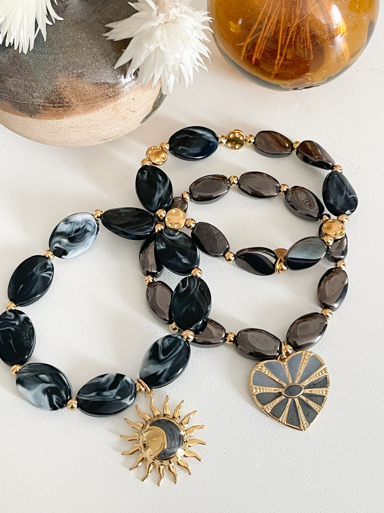Bracelet 3 rangs noir doré