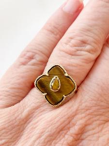 Bague fleur oeil de tigre doré 