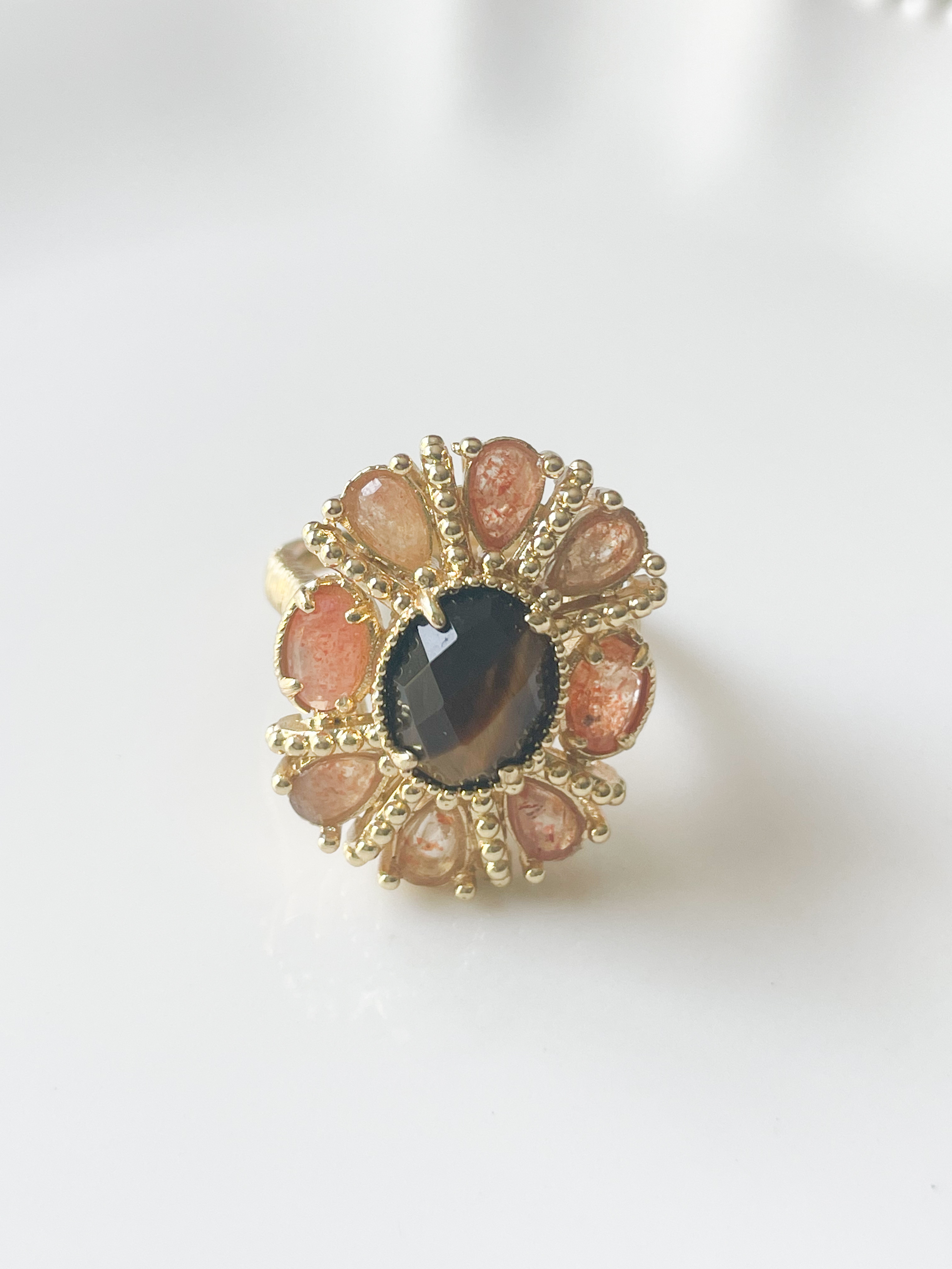 Bague pierre oeil de tigre tourmaline doré
