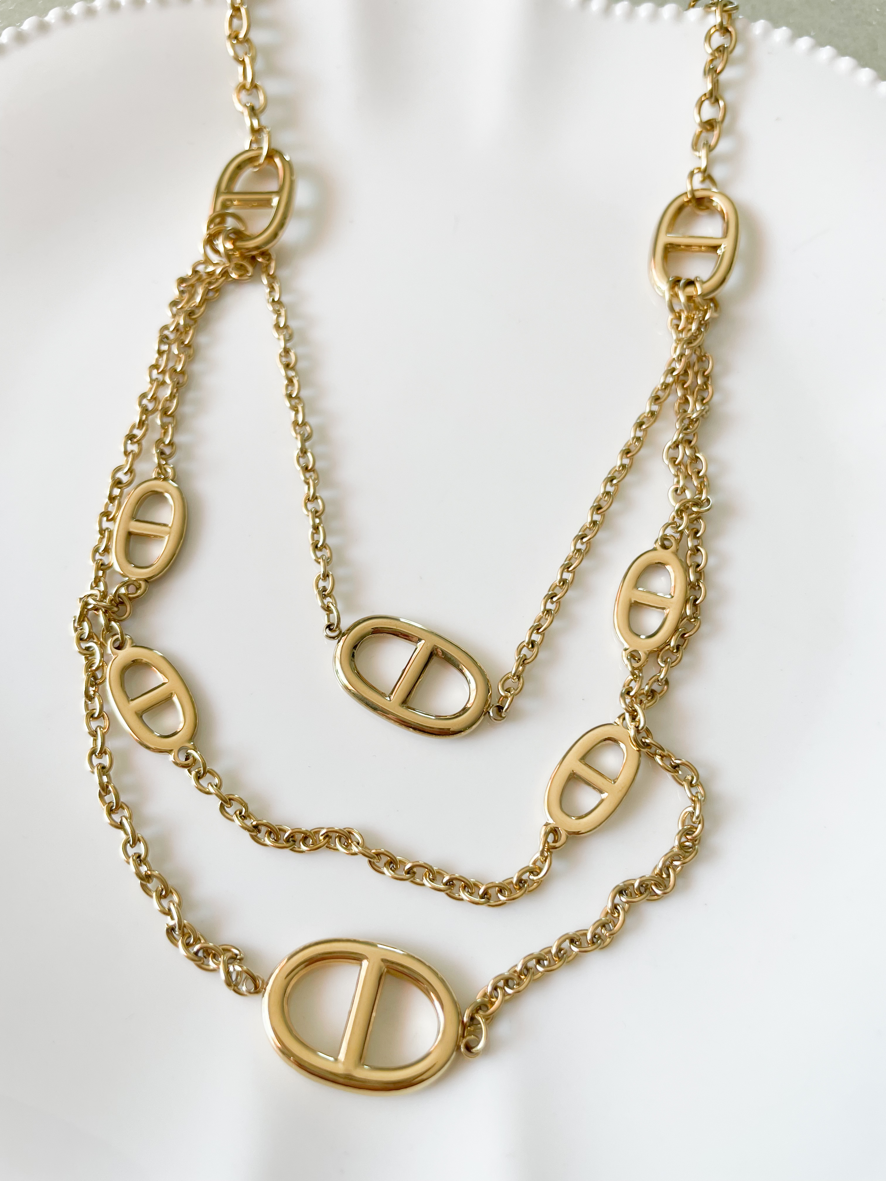 Collier maillons triple rangs large doré 