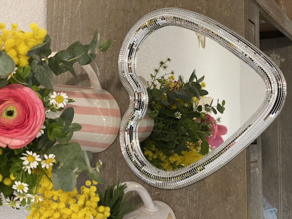 Miroir disco coeur argenté