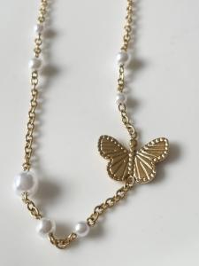 Collier Papillon blanc doré