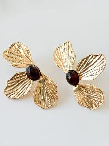 Boucles Nicole fleurs marron doré