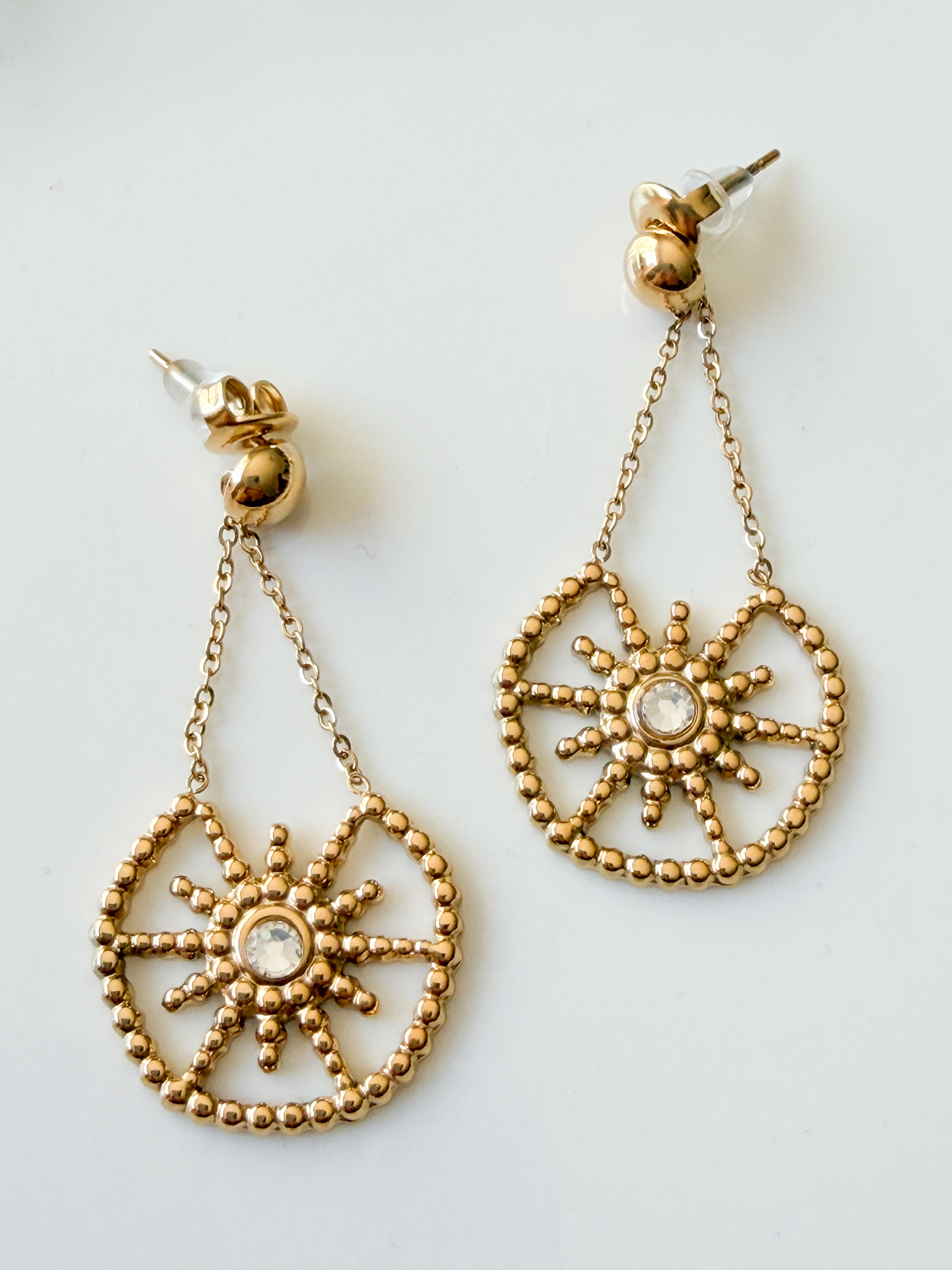 Boucles Ré longues strass doré
