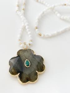 Collier sautoir pierres Labradorite doré