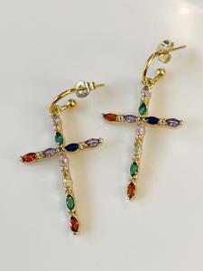 Boucles Croix colorée doré