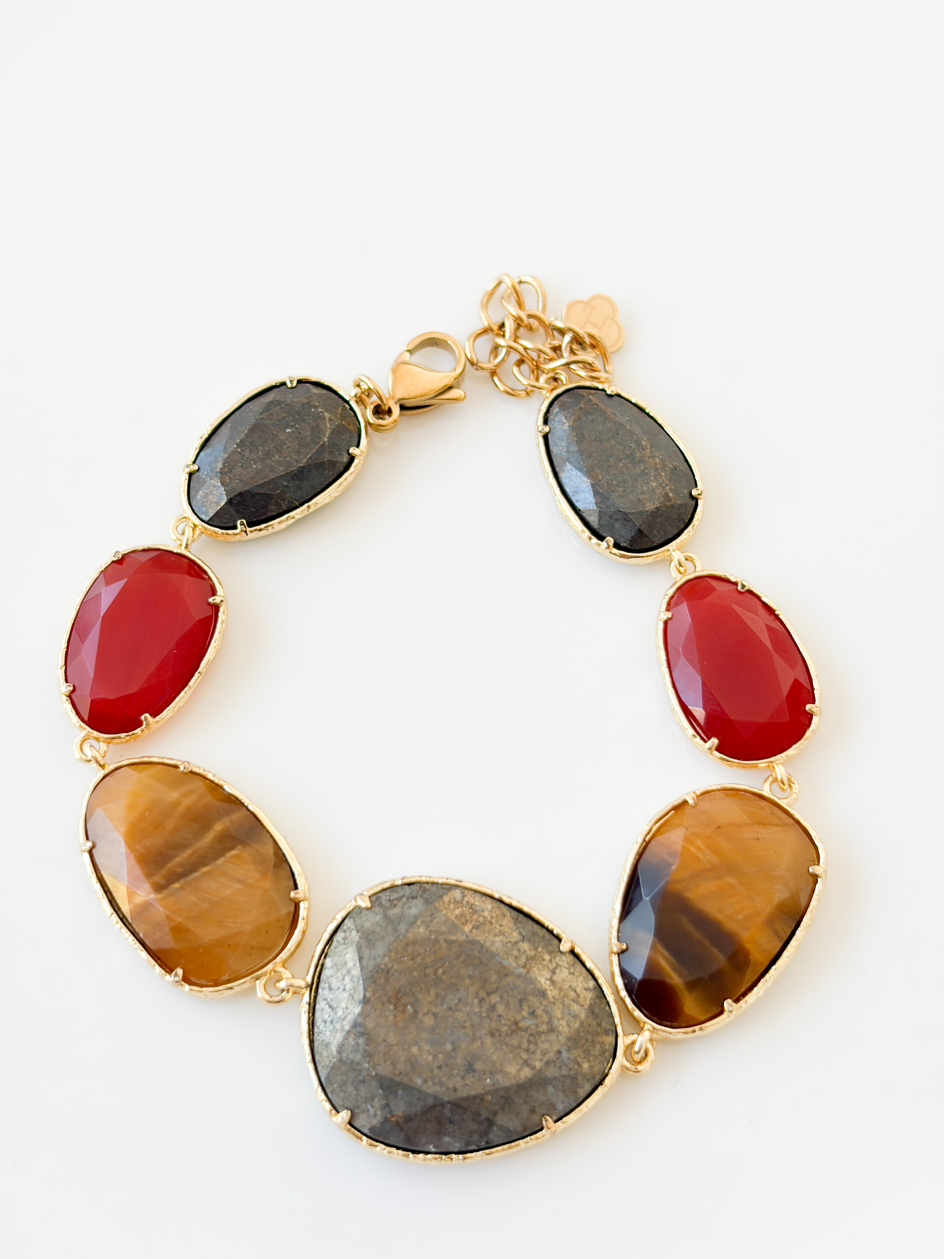 Bracelet pierres marron gris doré