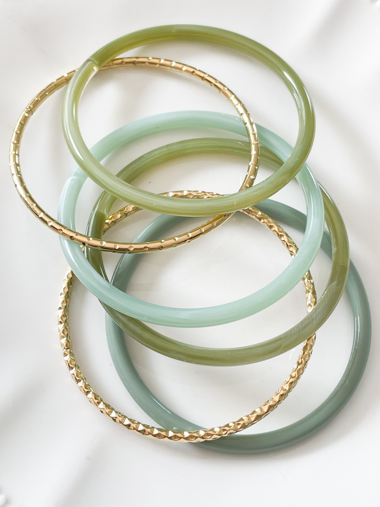 bracelets 6 rangs vert doré