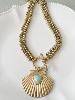 Collier coquillage bleu doré
