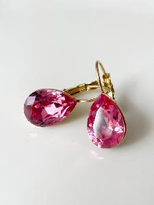 Boucles cristal goutte rose fonçé doré