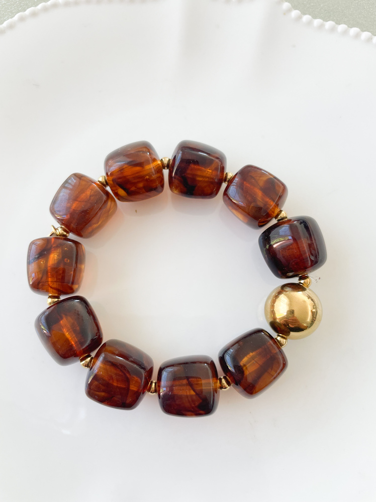 Bracelet perles ambre doré
