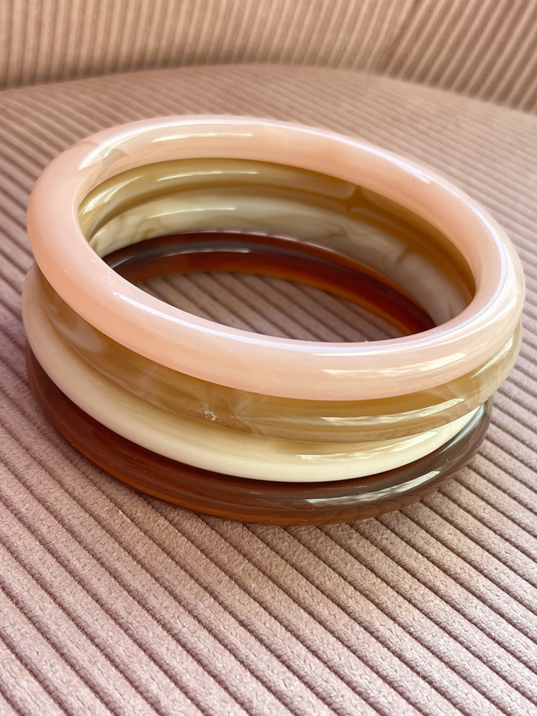 bracelet 4 rangs rose beige doré