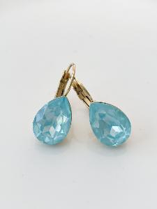 Boucles cristal goutte bleu turquoise doré