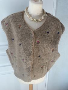 gilet sans manche moumoute marron fleurs 36/40