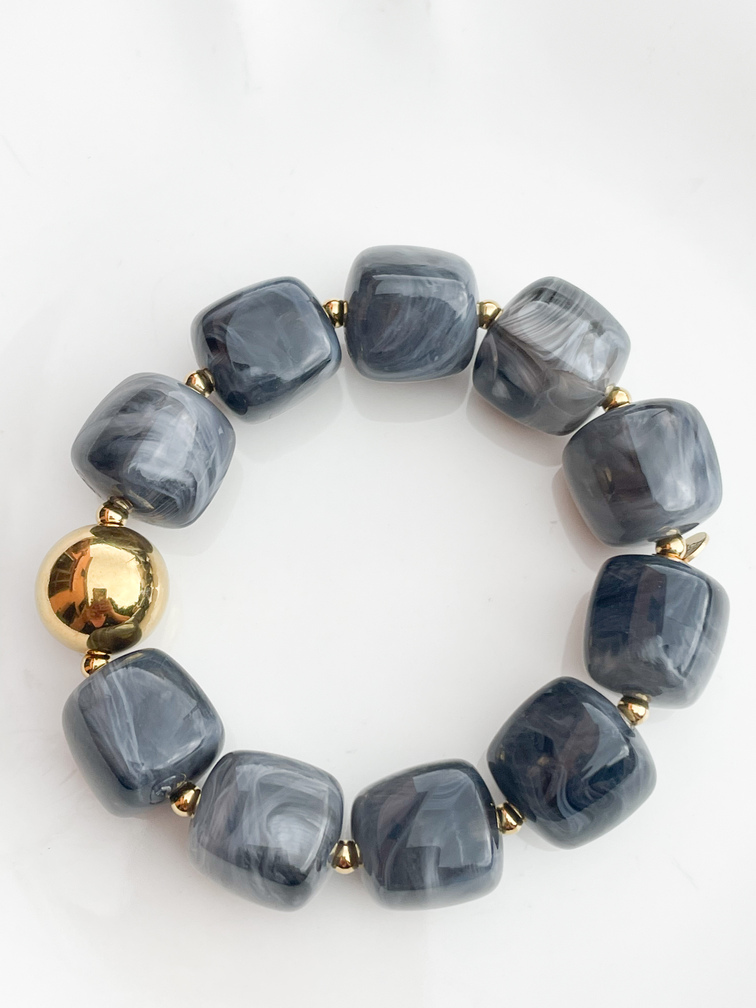 Bracelet perles gris doré