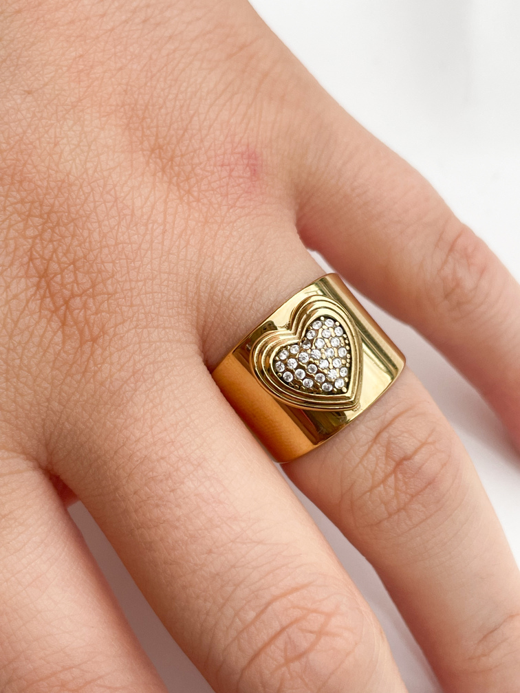 Bague coeur strass doré