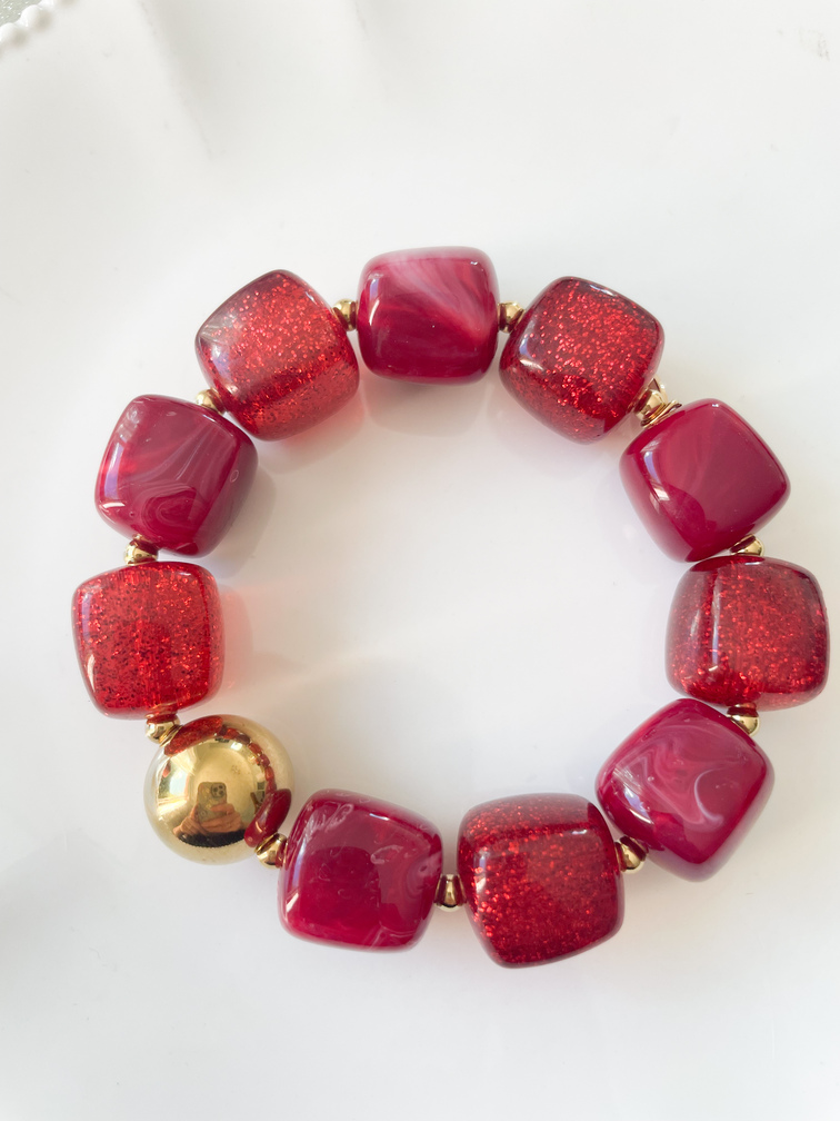 Bracelet perles paillettes bordeaux doré