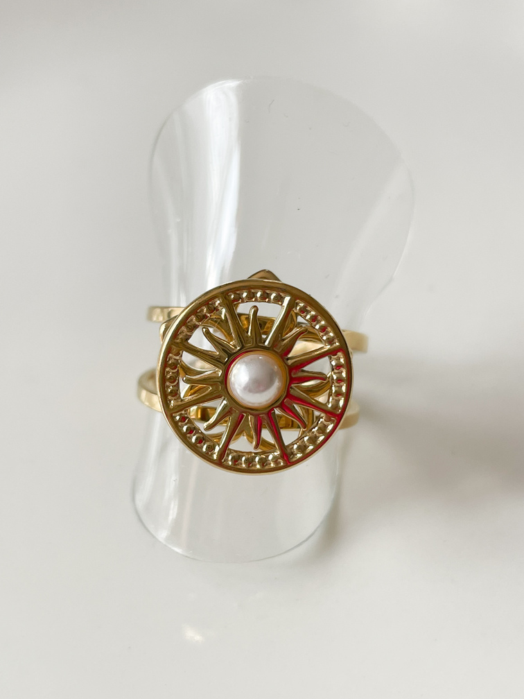 Bague soleil strass anti stress doré