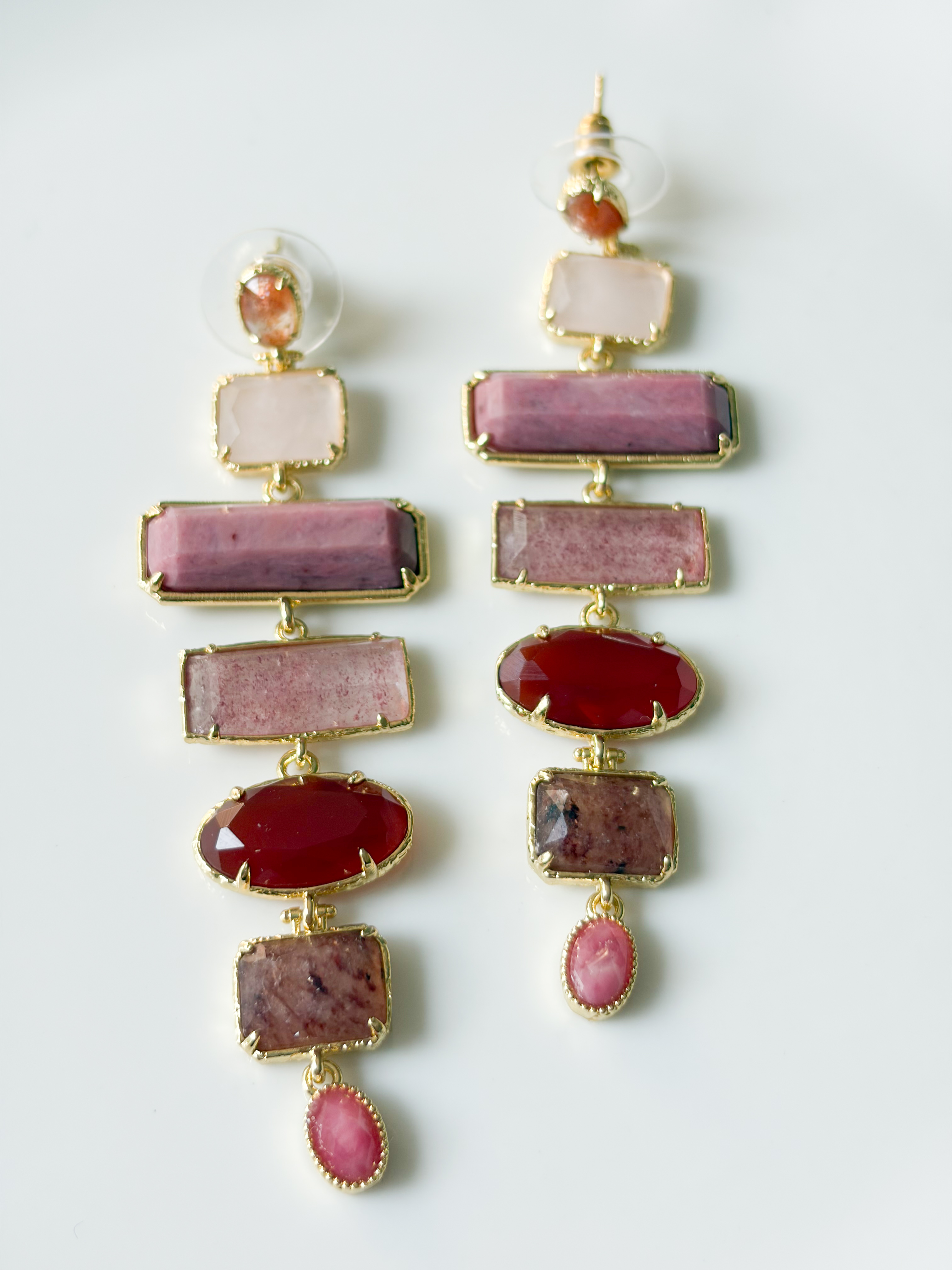 Boucles pierres chandelier rose doré