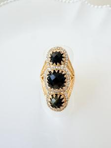Bague Rio strass noir doré