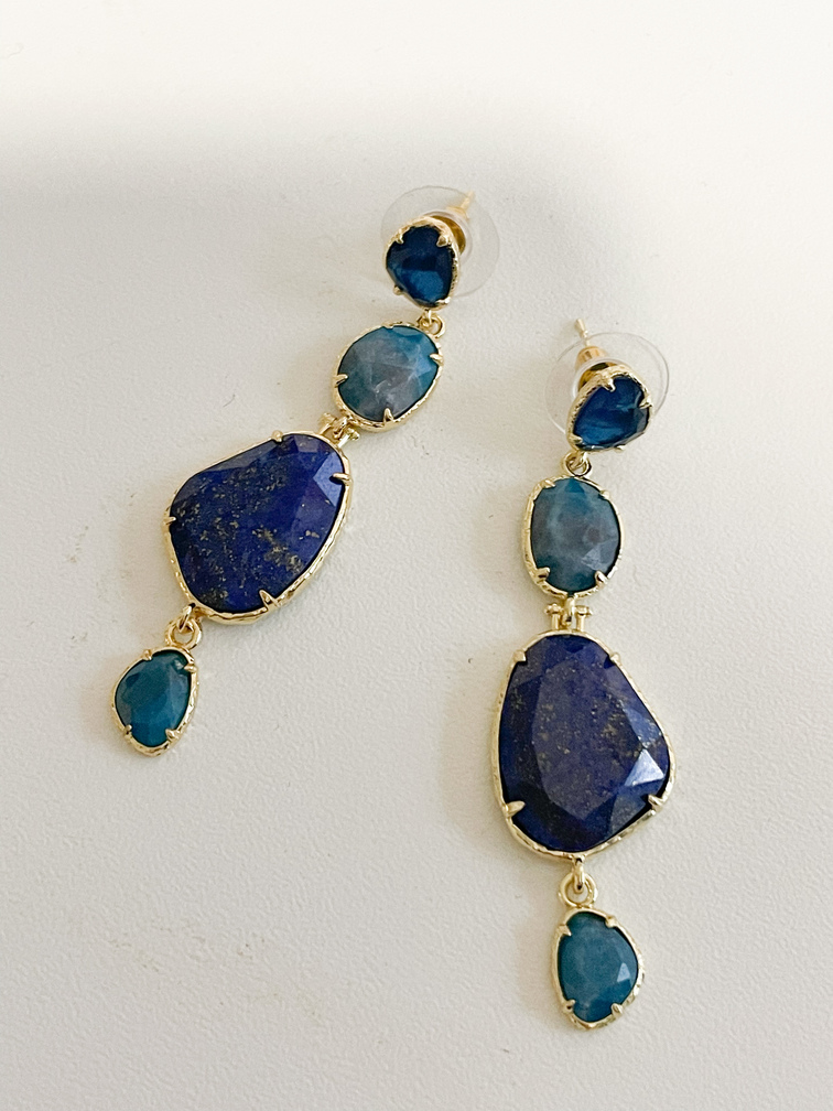 Boucles pierres Suzy bleu doré