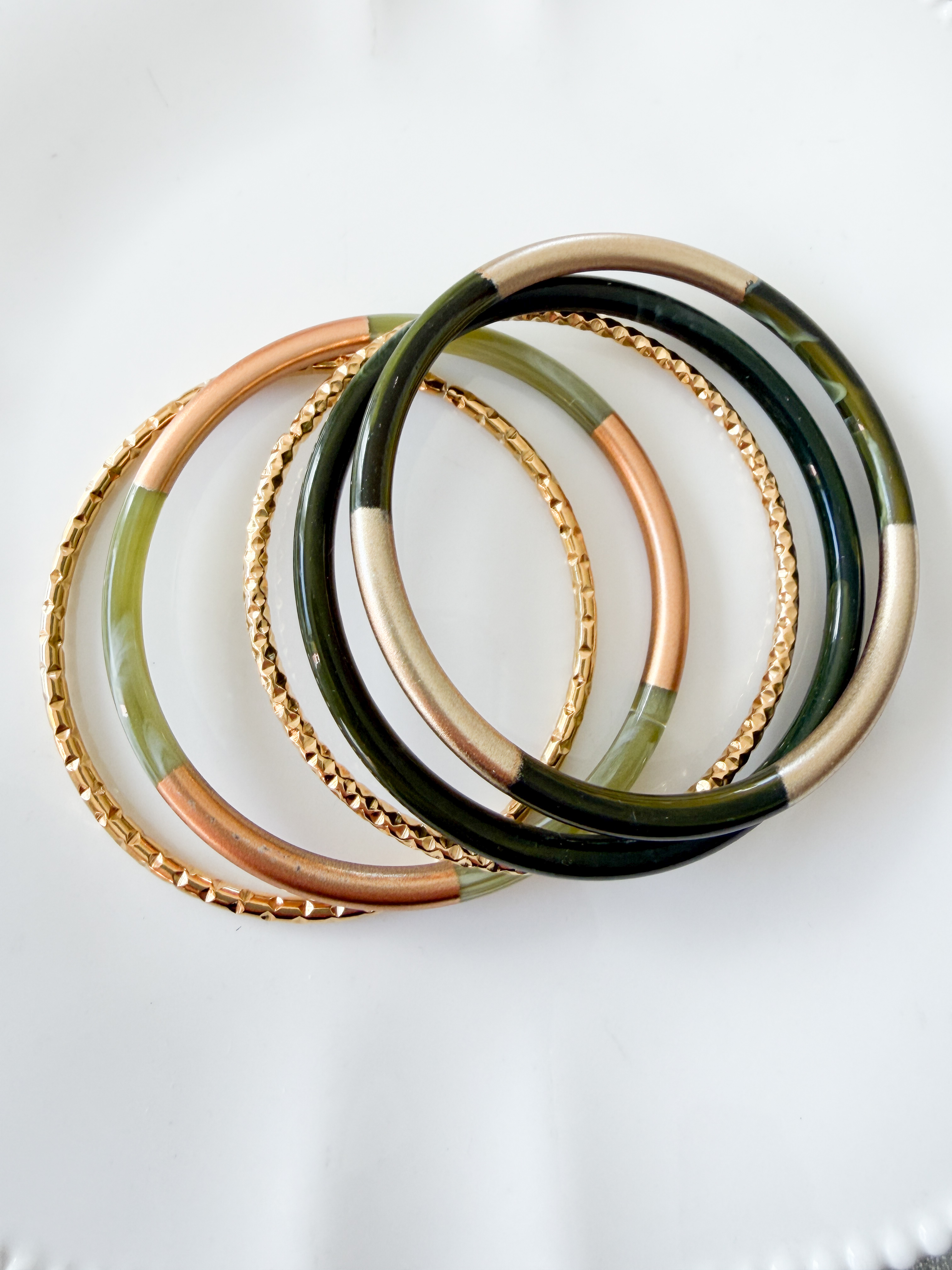 Bracelet 5 rangs kaki doré
