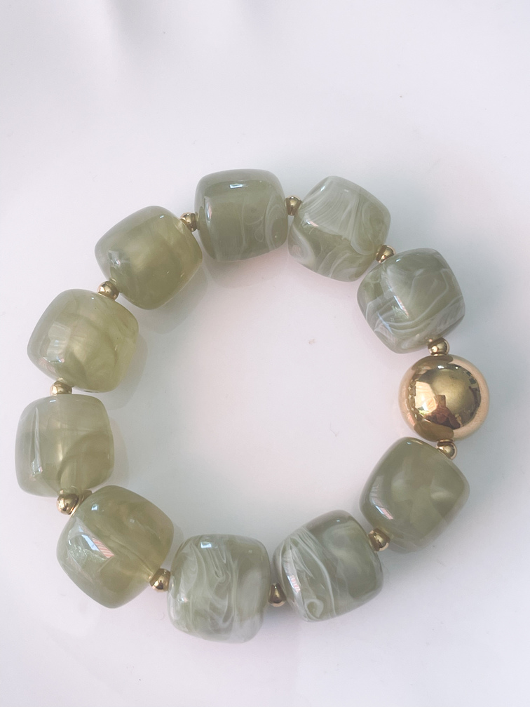 Bracelet perles vert doré