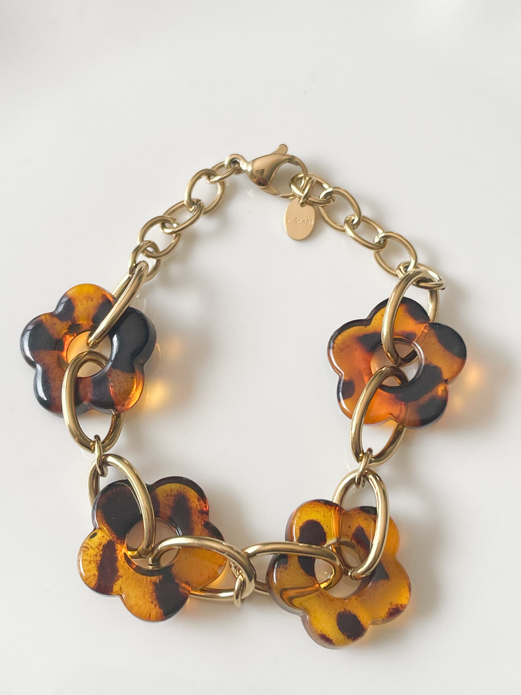 Bracelet Jenna fleurs marron doré