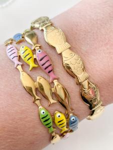 Bracelet jonc fin poisson doré