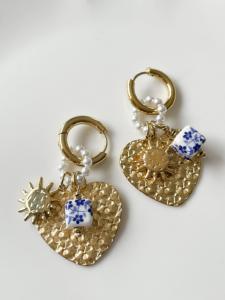 Boucles breloques Rita bleu doré