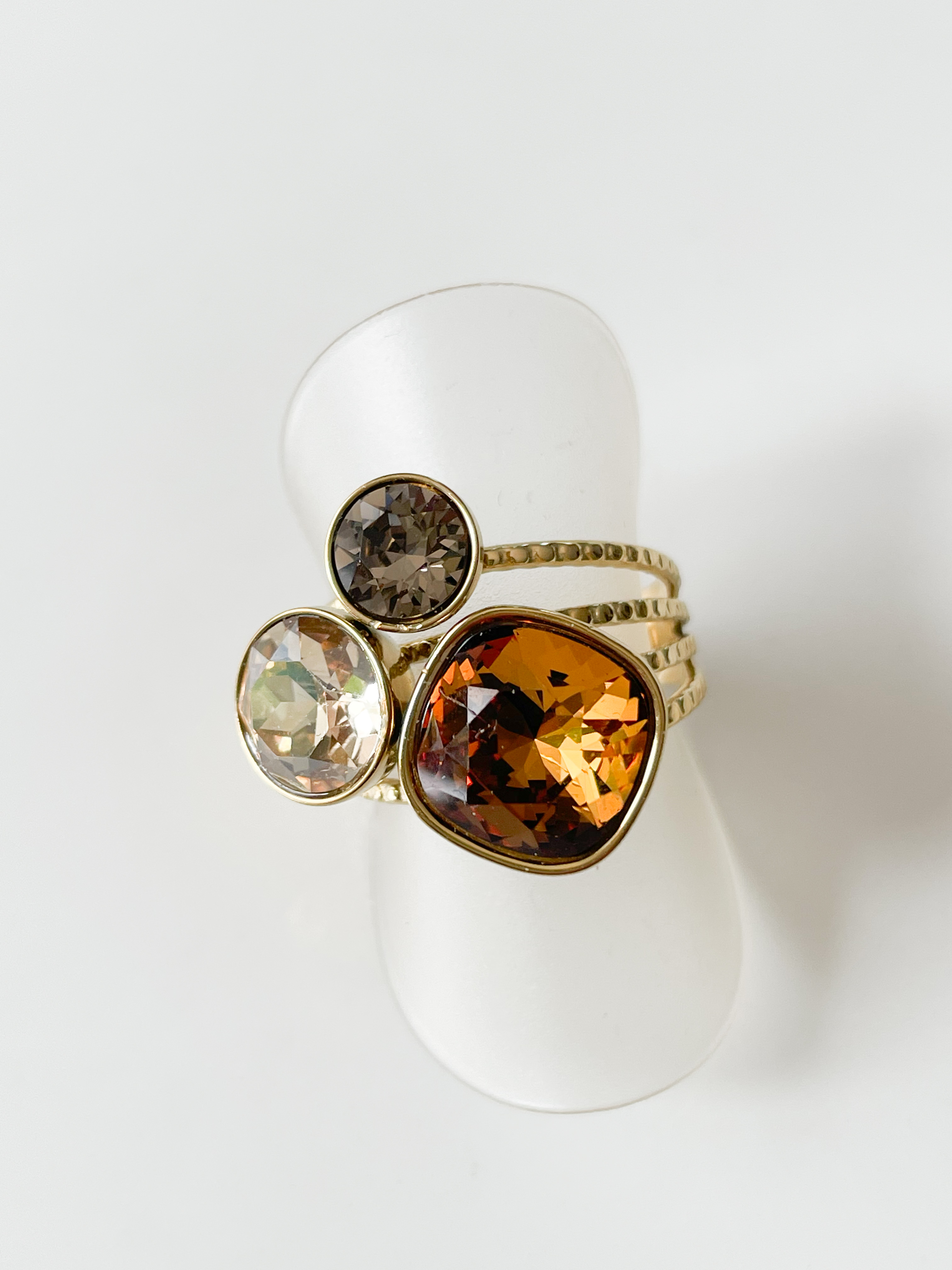 Bague cristal marron doré