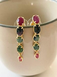Boucles pierres Zoé vert doré 