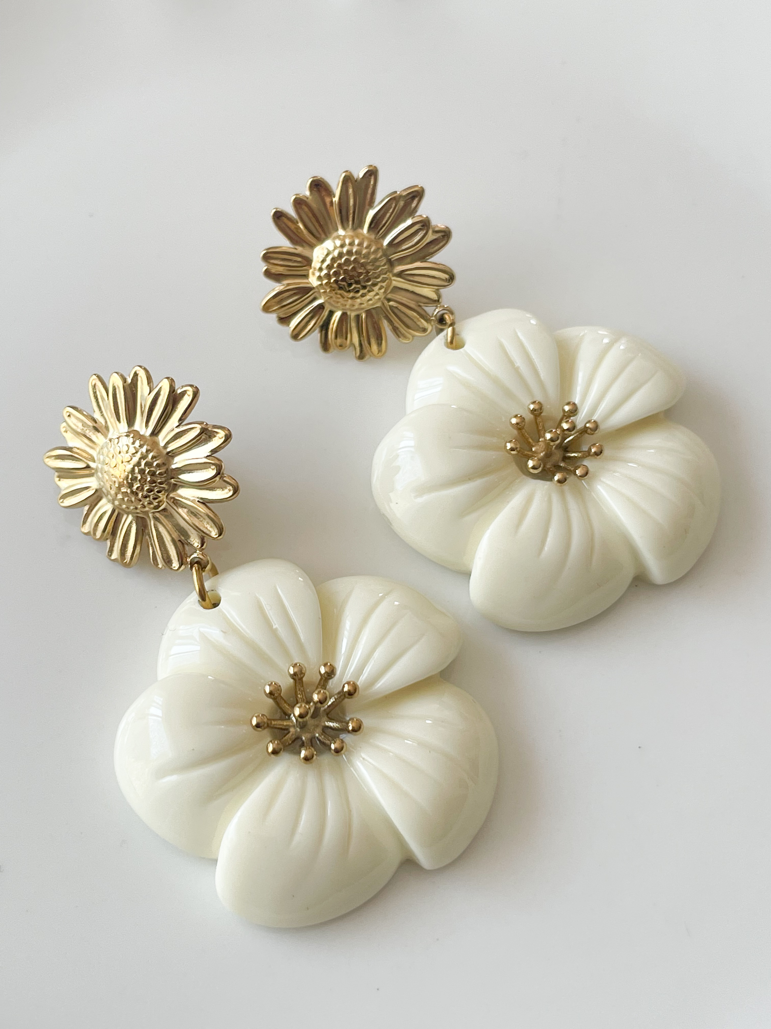 Boucles fleurs Abby beige doré