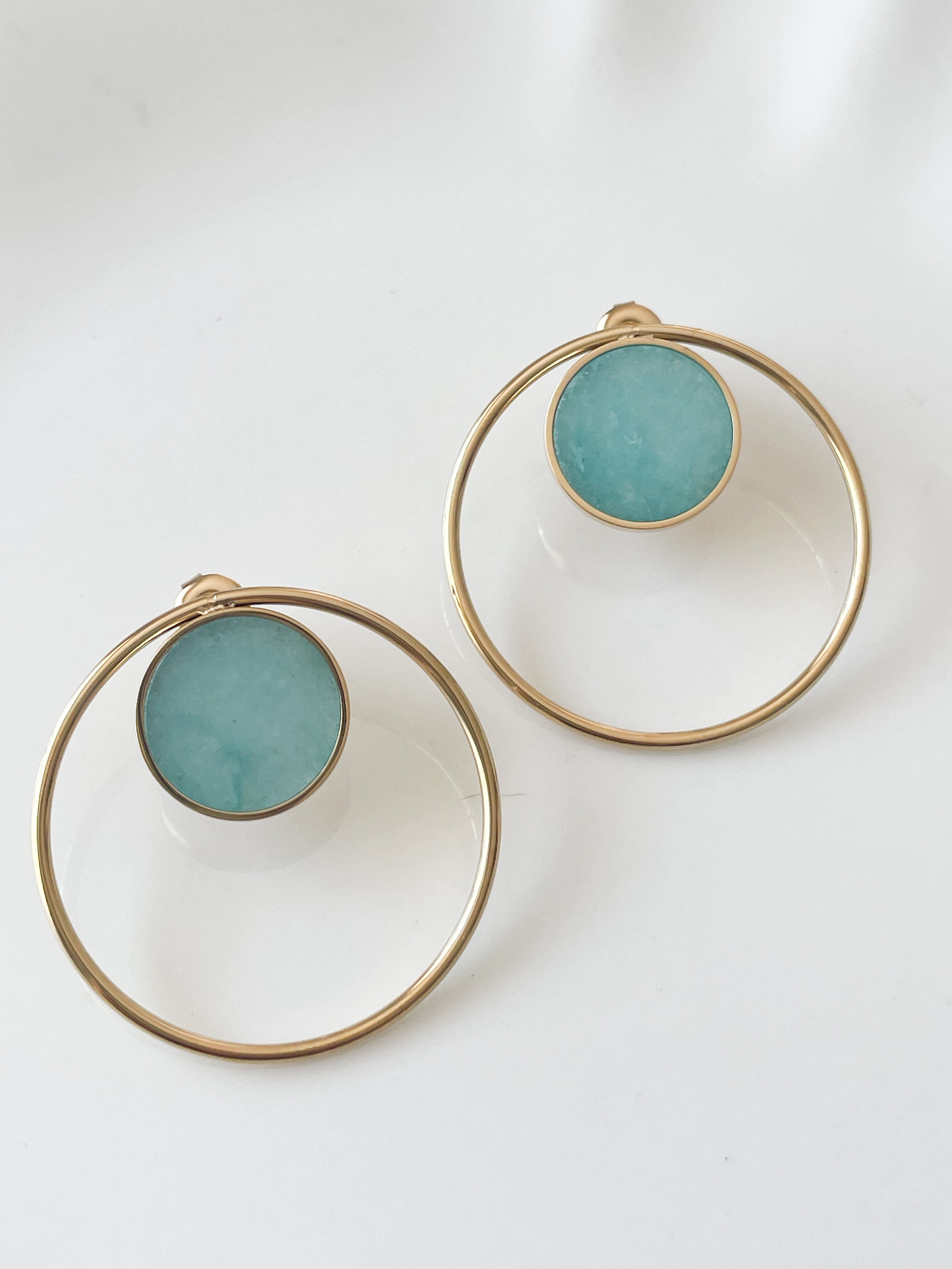 Boucles cercles pierre turquoise doré