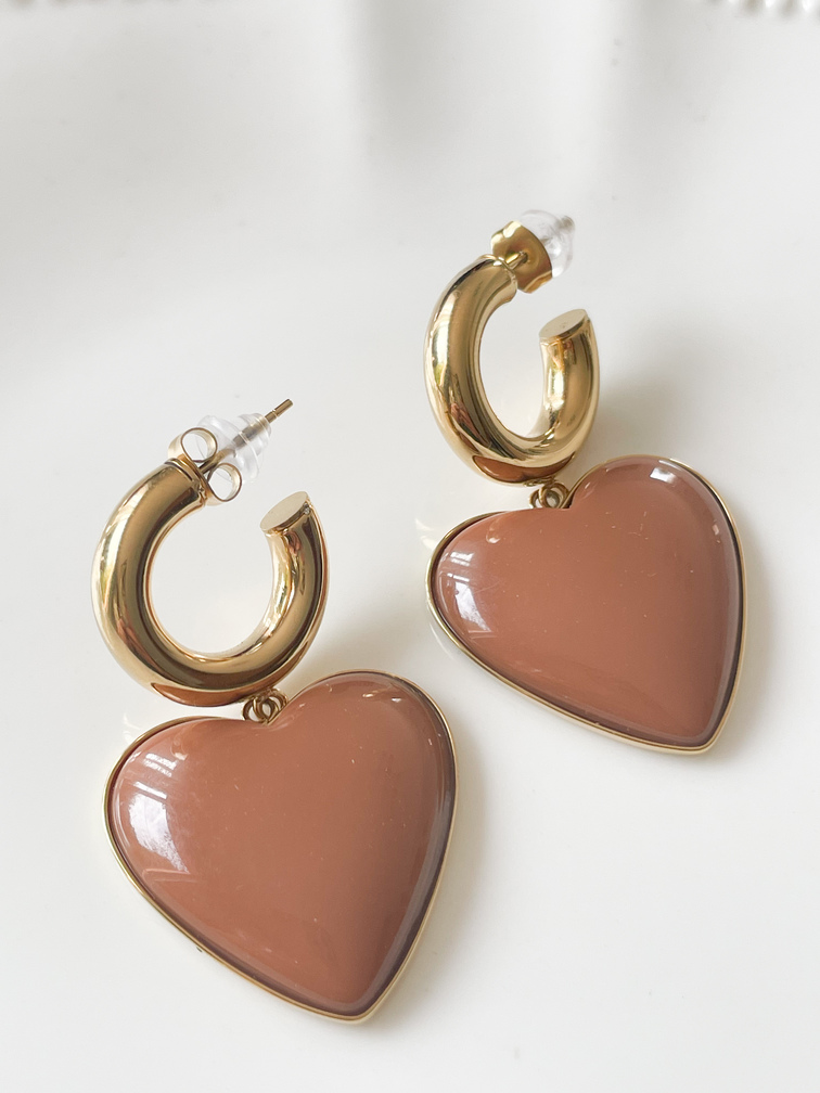 boucles Léa coeur marron doré