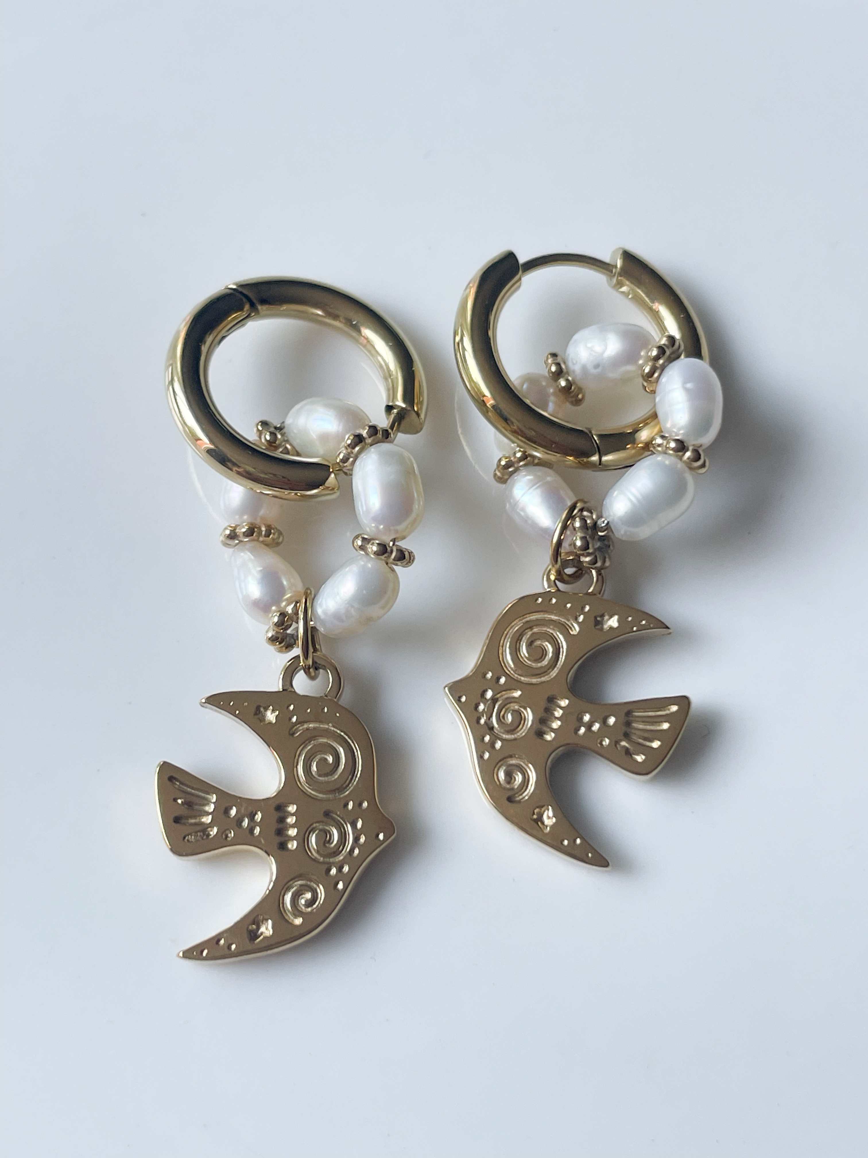 Boucles Oiseau perles doré