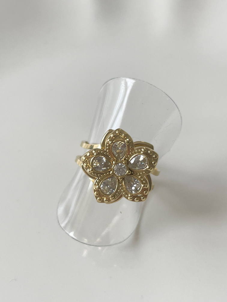 Bague fleur strass anti stress doré