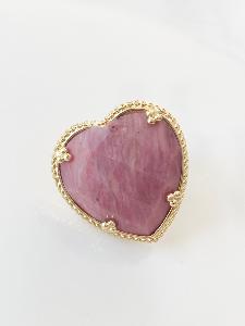 Broche coeur pierre rose doré