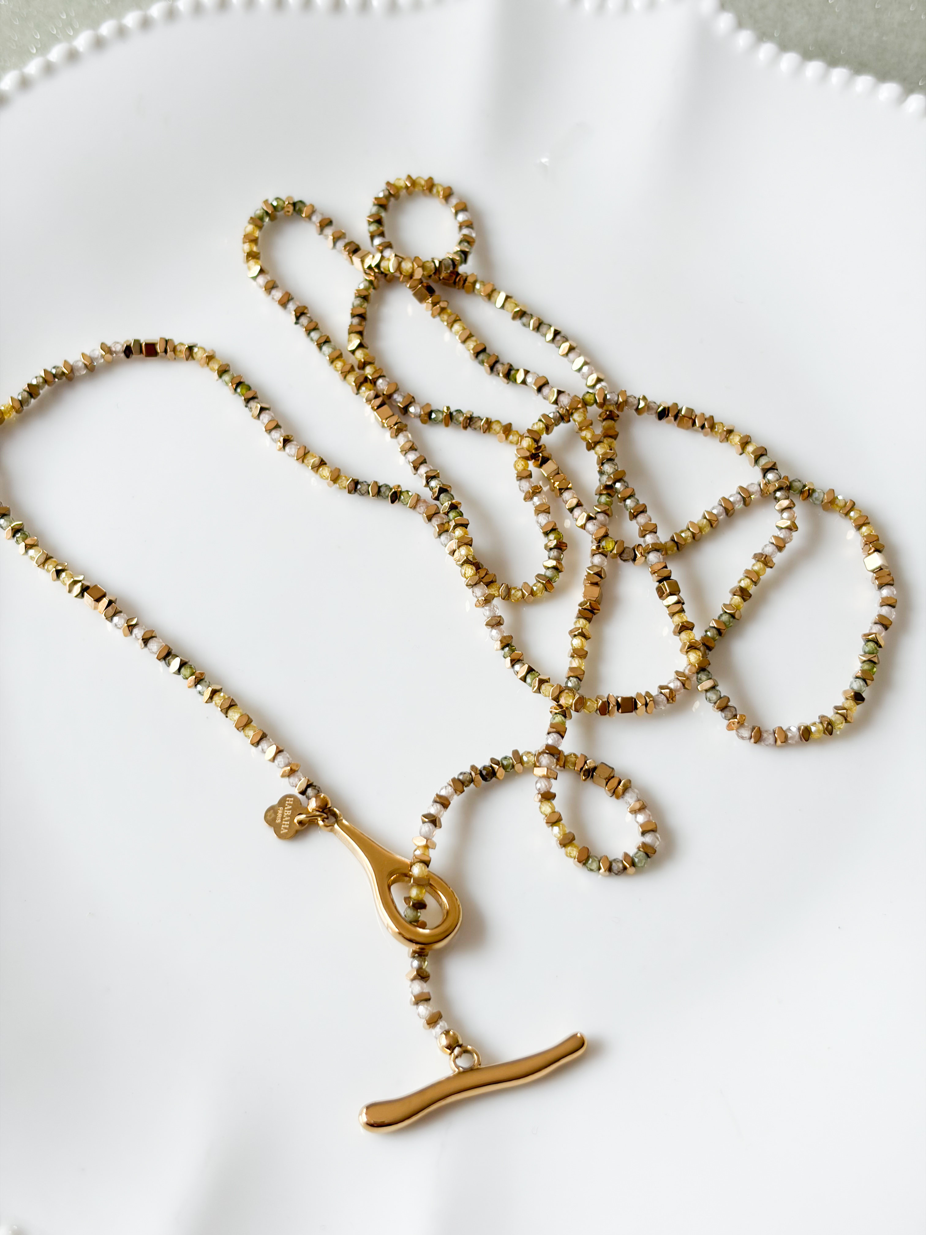Collier sautoir bracelet pierre doré