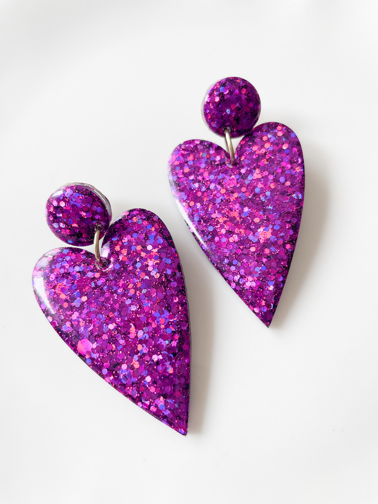 boucles  coeur paillettes violet