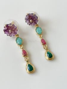 Boucles pierres Mimi fleurs doré