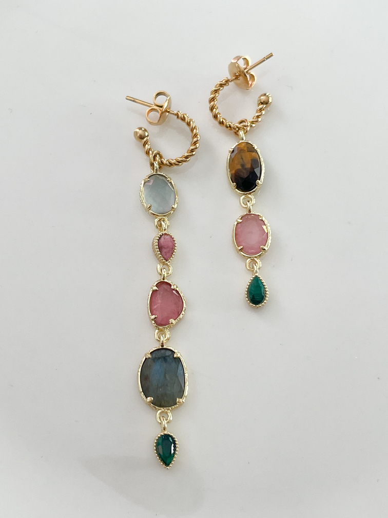 boucles pierres assymétriques doré