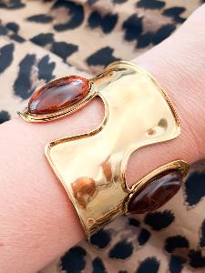 Bracelet manchette Nicole marron doré